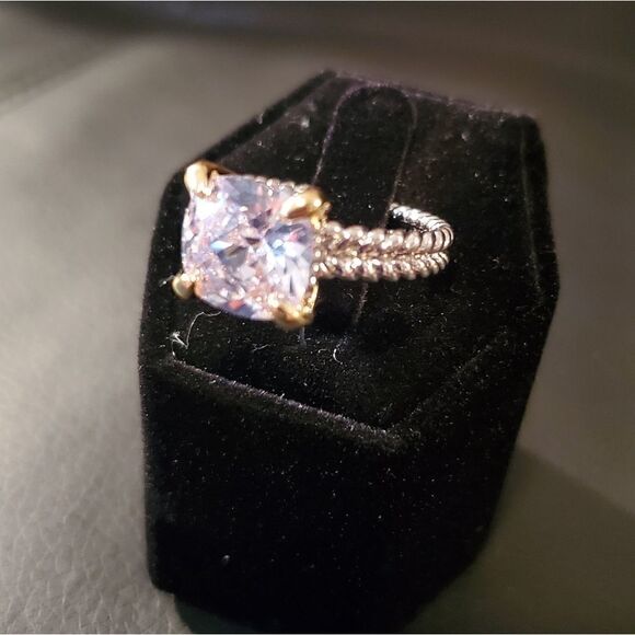 Juvell 18 Kt Two-Tone Plated White Topaz Twisted cab - Picture 4 of 7